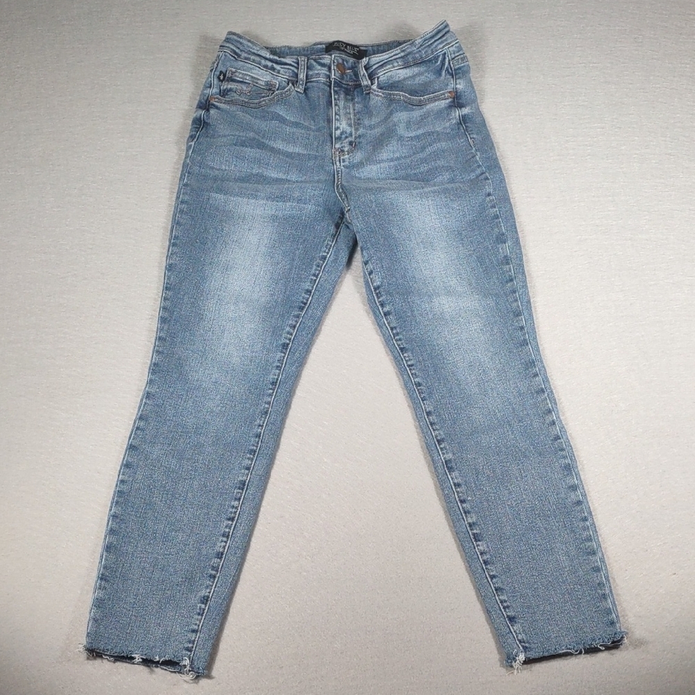 Judy Blue Relaxed Fit Jeans 7|28 Light Wash Mid Rise Stretch Whisker Stone Wash